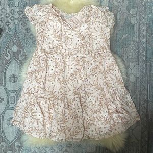 Loft| Medium Petite Peach floral tied neck tiered swing dress